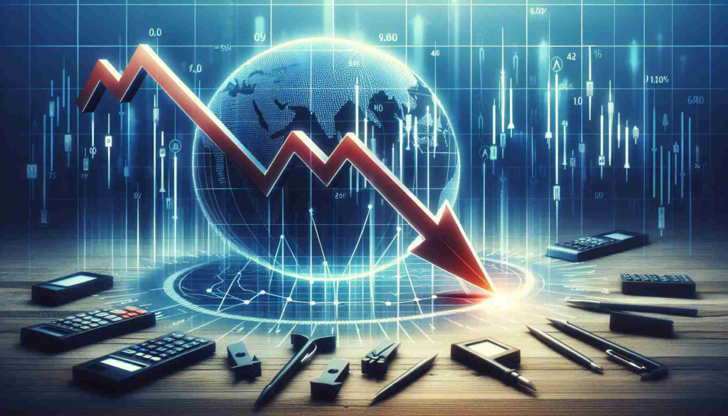 Generate a realistic HD image representing the concept of Nasdaq 100 potentially heading for a downward trend, with supporting visual elements such as a declining arrow on a graph and other chart indicators suggesting a negative outlook.